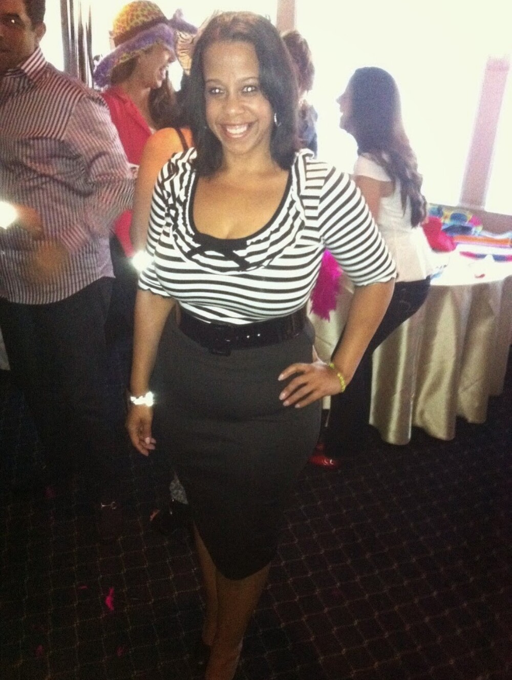 Black & White Striped Bodice Midi Dress with Ruffle Detail - Picture 3 of 3